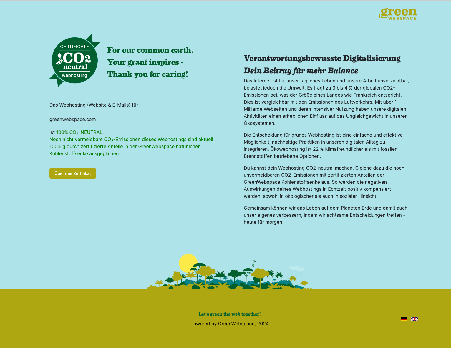 GreenWebspace Zertifikat für CO2-neutrales Webhosting