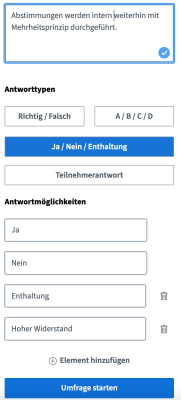 Umfragen erstellen / Antwortoptionen / Moderatorensicht