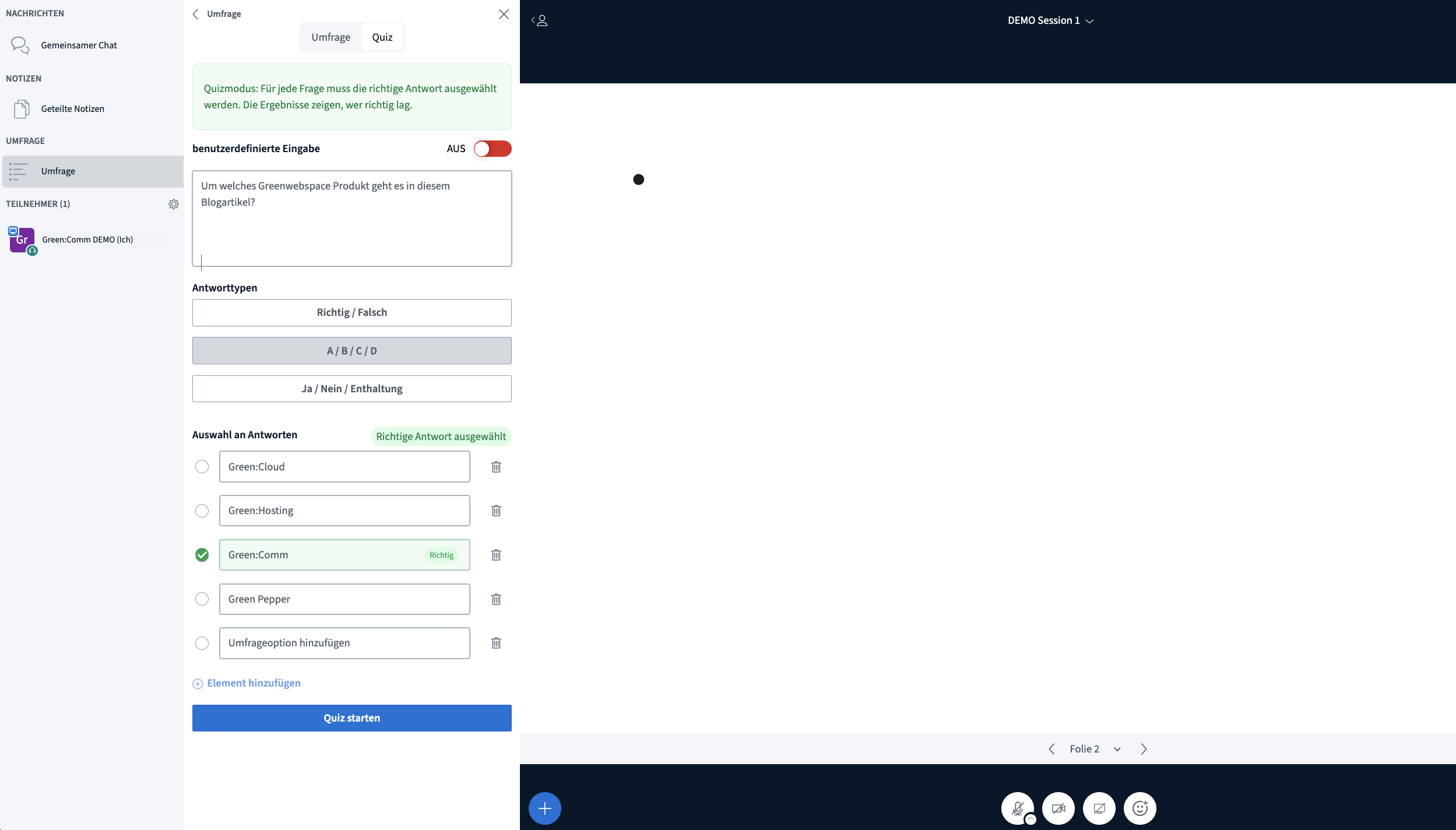 BigBlueButton Umfrage Quiz