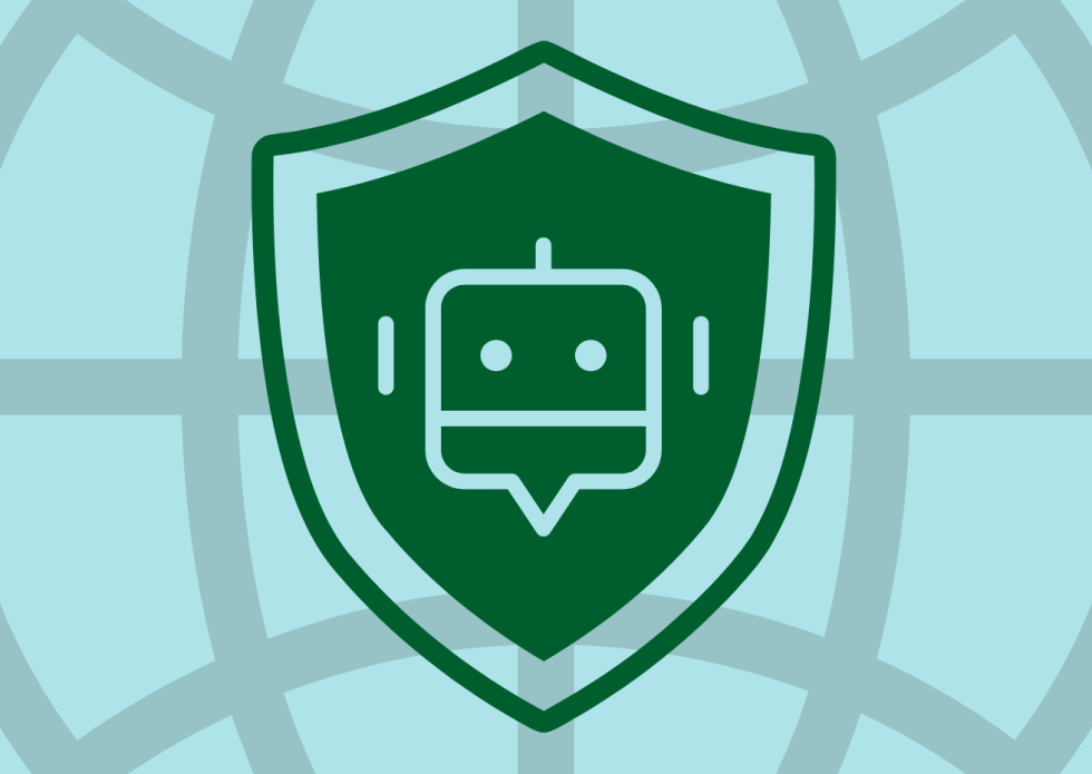 KI-Bot-Angriff auf Websites – Schutzschild mit Bot-Symbol, GreenWebspace IT-Sicherheit