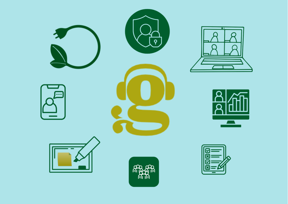 Darstellung der wesentlichen Funktionen von Green:Comm auf Basis der Open Source Plattform BigBlueButton mit 100% Ökostrom